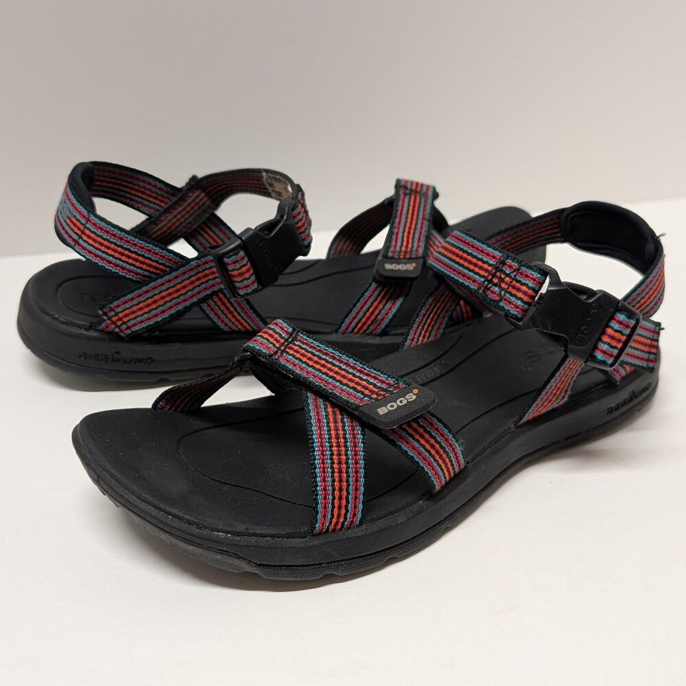 BOGS H2O Grip Rio Stripes Sandals in Black/Red/Teal/Orange